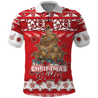 Personalised New Zealand Christmas In July Polo Shirt Maori Kiwi Xmas Tree - Red LT05 Red - Polynesian Pride