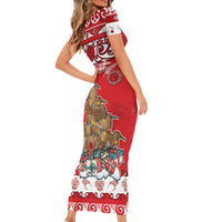 Personalised New Zealand Christmas In July Short Sleeve Bodycon Dress Maori Kiwi Xmas Tree - Red LT05 - Polynesian Pride