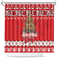 New Zealand Christmas In July Shower Curtain Maori Kiwi Xmas Tree - Red LT05 Red - Polynesian Pride