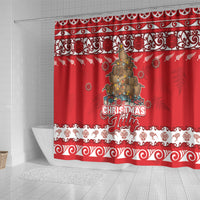 New Zealand Christmas In July Shower Curtain Maori Kiwi Xmas Tree - Red LT05 - Polynesian Pride