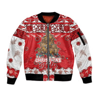 Personalised New Zealand Christmas In July Sleeve Zip Bomber Jacket Maori Kiwi Xmas Tree - Red LT05 Unisex Red - Polynesian Pride