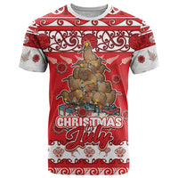 Personalised New Zealand Christmas In July T Shirt Maori Kiwi Xmas Tree - Red LT05 Red - Polynesian Pride