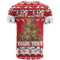 Personalised New Zealand Christmas In July T Shirt Maori Kiwi Xmas Tree - Red LT05 - Polynesian Pride
