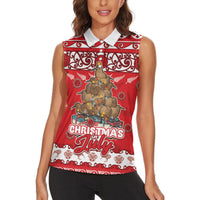 Personalised New Zealand Christmas In July Women Sleeveless Polo Shirt Maori Kiwi Xmas Tree - Red LT05 - Polynesian Pride
