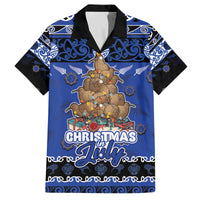 Personalised New Zealand July Christmas Family Matching Off The Shoulder Long Sleeve Dress and Hawaiian Shirt Maori Kiwi Xmas Tree - Blue LT05 Dad's Shirt - Short Sleeve Blue - Polynesian Pride