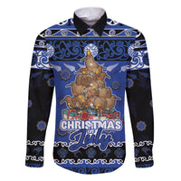 Personalised New Zealand July Christmas Family Matching Short Sleeve Bodycon Dress and Hawaiian Shirt Maori Kiwi Xmas Tree - Blue LT05 Dad's Shirt - Long Sleeve Blue - Polynesian Pride