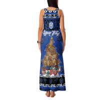 Personalised New Zealand July Christmas Family Matching Tank Maxi Dress and Hawaiian Shirt Maori Kiwi Xmas Tree - Blue LT05 - Polynesian Pride