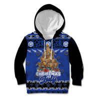 Personalised New Zealand July Christmas Kid Hoodie Maori Kiwi Xmas Tree - Blue LT05 Hoodie Blue - Polynesian Pride