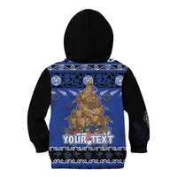 Personalised New Zealand July Christmas Kid Hoodie Maori Kiwi Xmas Tree - Blue LT05 - Polynesian Pride