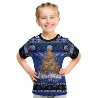Personalised New Zealand July Christmas Kid T Shirt Maori Kiwi Xmas Tree - Blue LT05 Blue - Polynesian Pride