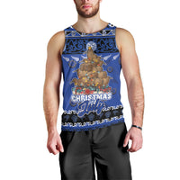 Personalised New Zealand July Christmas Men Tank Top Maori Kiwi Xmas Tree - Blue LT05 - Polynesian Pride