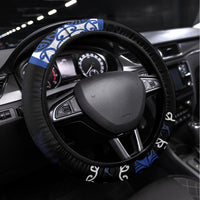 New Zealand July Christmas Steering Wheel Cover Maori Kiwi Xmas Tree - Blue LT05 Universal Fit Blue - Polynesian Pride