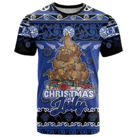 Personalised New Zealand July Christmas T Shirt Maori Kiwi Xmas Tree - Blue LT05 Blue - Polynesian Pride