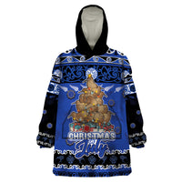Personalised New Zealand July Christmas Wearable Blanket Hoodie Maori Kiwi Xmas Tree - Blue LT05 One Size Blue - Polynesian Pride