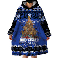 Personalised New Zealand July Christmas Wearable Blanket Hoodie Maori Kiwi Xmas Tree - Blue LT05 - Polynesian Pride