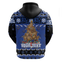 Personalised New Zealand July Christmas Zip Hoodie Maori Kiwi Xmas Tree - Blue LT05 - Polynesian Pride