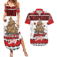 Personalised New Zealand July Christmas Couples Matching Summer Maxi Dress and Hawaiian Shirt Maori Kiwi Xmas Tree - White LT05 White - Polynesian Pride