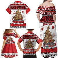 Personalised New Zealand July Christmas Family Matching Off Shoulder Maxi Dress and Hawaiian Shirt Maori Kiwi Xmas Tree - White LT05 - Polynesian Pride