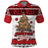 Personalised New Zealand July Christmas Polo Shirt Maori Kiwi Xmas Tree - White LT05 White - Polynesian Pride