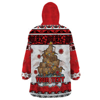 Personalised New Zealand July Christmas Wearable Blanket Hoodie Maori Kiwi Xmas Tree - White LT05 - Polynesian Pride