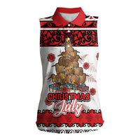 Personalised New Zealand July Christmas Women Sleeveless Polo Shirt Maori Kiwi Xmas Tree - White LT05 Female White - Polynesian Pride