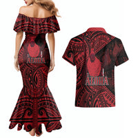 Hawaii King Kamehameha Couples Matching Mermaid Dress and Hawaiian Shirt With Hawaiian Ipu Motifs Red Version LT05 - Polynesian Pride
