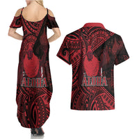 Hawaii King Kamehameha Couples Matching Summer Maxi Dress and Hawaiian Shirt With Hawaiian Ipu Motifs Red Version LT05 - Polynesian Pride