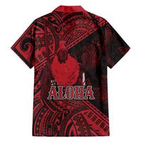 Hawaii King Kamehameha Family Matching Off The Shoulder Long Sleeve Dress and Hawaiian Shirt With Hawaiian Ipu Motifs Red Version LT05 - Polynesian Pride
