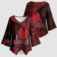 Hawaii King Kamehameha Kimono Sleeve Blouse With Hawaiian Ipu Motifs Red Version