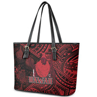 Hawaii King Kamehameha Leather Tote Bag With Hawaiian Ipu Motifs Red Version