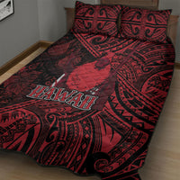 Hawaii King Kamehameha Quilt Bed Set With Hawaiian Ipu Motifs Red Version