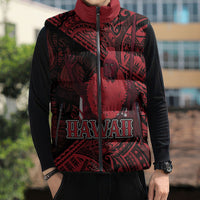 Hawaii King Kamehameha Sleeveless Puffer Jacket With Hawaiian Ipu Motifs Red Version