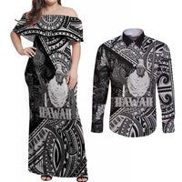 Hawaii King Kamehameha Couples Matching Off Shoulder Maxi Dress and Long Sleeve Button Shirt With Hawaiian Ipu Motifs Black Version LT05 Black - Polynesian Pride