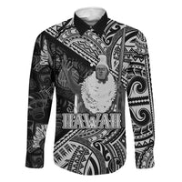 Hawaii King Kamehameha Family Matching Off The Shoulder Long Sleeve Dress and Hawaiian Shirt With Hawaiian Ipu Motifs Black Version LT05 Dad's Shirt - Long Sleeve Black - Polynesian Pride