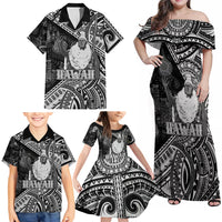 Hawaii King Kamehameha Family Matching Off Shoulder Maxi Dress and Hawaiian Shirt With Hawaiian Ipu Motifs Black Version LT05 - Polynesian Pride
