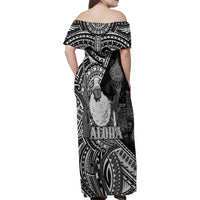 Hawaii King Kamehameha Family Matching Off Shoulder Maxi Dress and Hawaiian Shirt With Hawaiian Ipu Motifs Black Version LT05 - Polynesian Pride