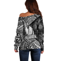 Hawaii King Kamehameha Off Shoulder Sweater With Hawaiian Ipu Motifs Black Version