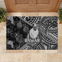Hawaii King Kamehameha Rubber Doormat With Hawaiian Ipu Motifs Black Version