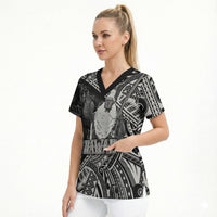 Hawaii King Kamehameha Scrub Top With Hawaiian Ipu Motifs Black Version