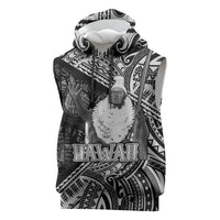 Hawaii King Kamehameha Sleeveless Hoodie With Hawaiian Ipu Motifs Black Version