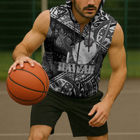 Hawaii King Kamehameha Sleeveless Zip Hoodie With Hawaiian Ipu Motifs Black Version