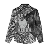Hawaii King Kamehameha Women Casual Shirt With Hawaiian Ipu Motifs Black Version LT05 - Polynesian Pride