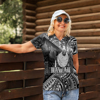 Hawaii King Kamehameha Women Polo Shirt With Hawaiian Ipu Motifs Black Version LT05 - Polynesian Pride