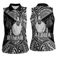 Hawaii King Kamehameha Women Sleeveless Polo Shirt With Hawaiian Ipu Motifs Black Version LT05 - Polynesian Pride