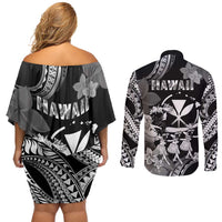 Hawaii Beautiful Hula Dancers Couples Matching Off Shoulder Short Dress and Long Sleeve Button Shirt With Ipu Keke And Pahu Drum LT05 - Polynesian Pride