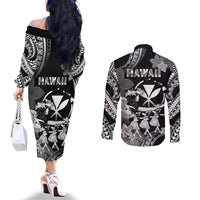 Hawaii Beautiful Hula Dancers Couples Matching Off The Shoulder Long Sleeve Dress and Long Sleeve Button Shirt With Ipu Keke And Pahu Drum LT05 - Polynesian Pride