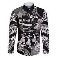 Hawaii Beautiful Hula Dancers Family Matching Short Sleeve Bodycon Dress and Hawaiian Shirt With Ipu Keke And Pahu Drum LT05 Dad's Shirt - Long Sleeve Black - Polynesian Pride