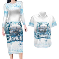 Hawaii Sugar Plantation Couples Matching Long Sleeve Bodycon Dress and Hawaiian Shirt With Hawaiian Tapa Pattern LT05 White - Polynesian Pride