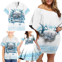 Hawaii Sugar Plantation Family Matching Off Shoulder Short Dress and Hawaiian Shirt With Hawaiian Tapa Pattern LT05 - Polynesian Pride