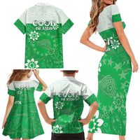 Cook Islands Maori Language Week Family Matching Short Sleeve Bodycon Dress and Hawaiian Shirt Pacific Tapa Pattern LT05 - Polynesian Pride